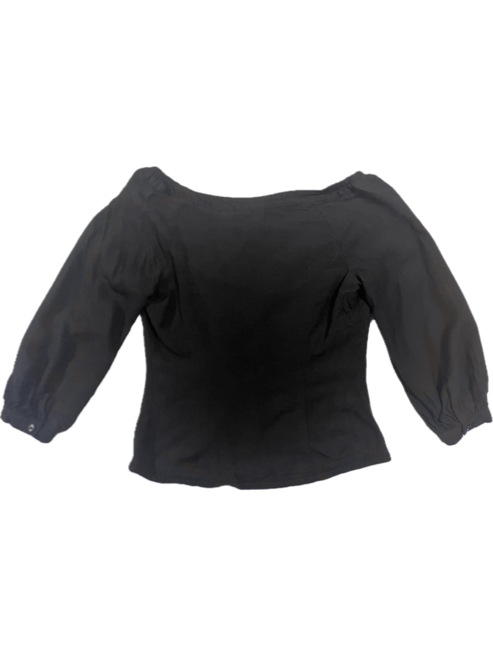 Maeve by Anthropologie Navy Ruched Button Front Peasant Blouse - Size 4 - Picture 3 of 5